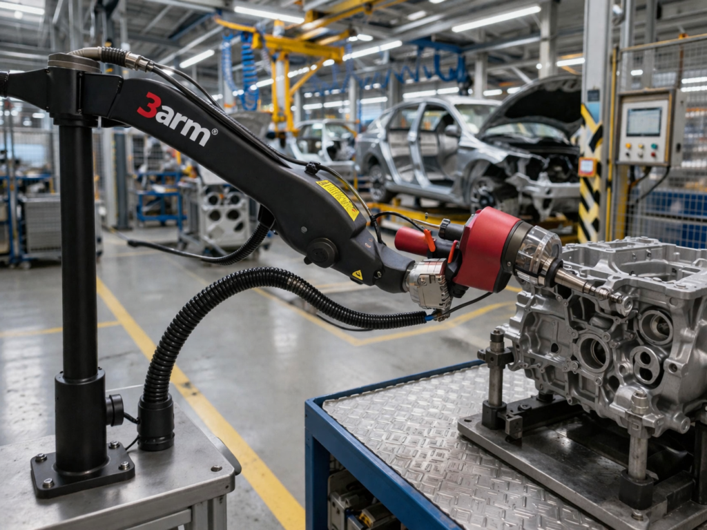 Werkzeughalter in industrieller Montagelinie zur Verbesserung von Ergonomie