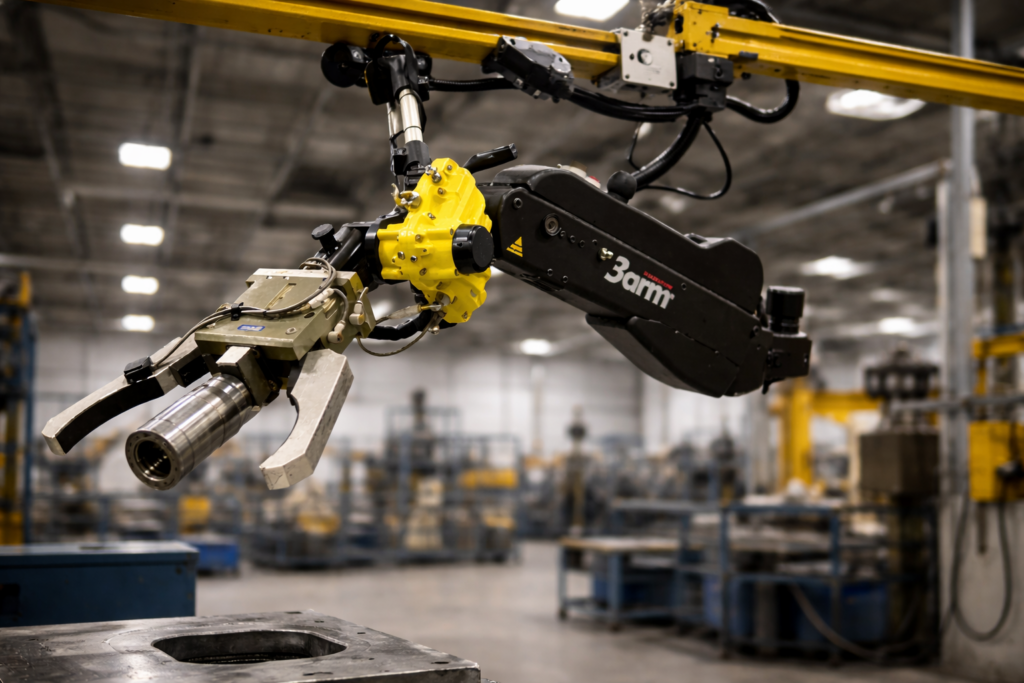 bras manipulateur industriel en usinage CNC pour manutention ergonomique d’outils lourds